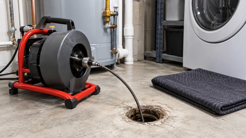 Compact drain machine in a condo utility room